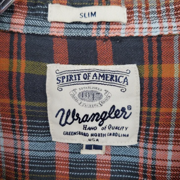 Wrangler Slim Fit Button Front Shirt Flannel Mens Large Plaid Long Sleeve - Picture 3 of 6